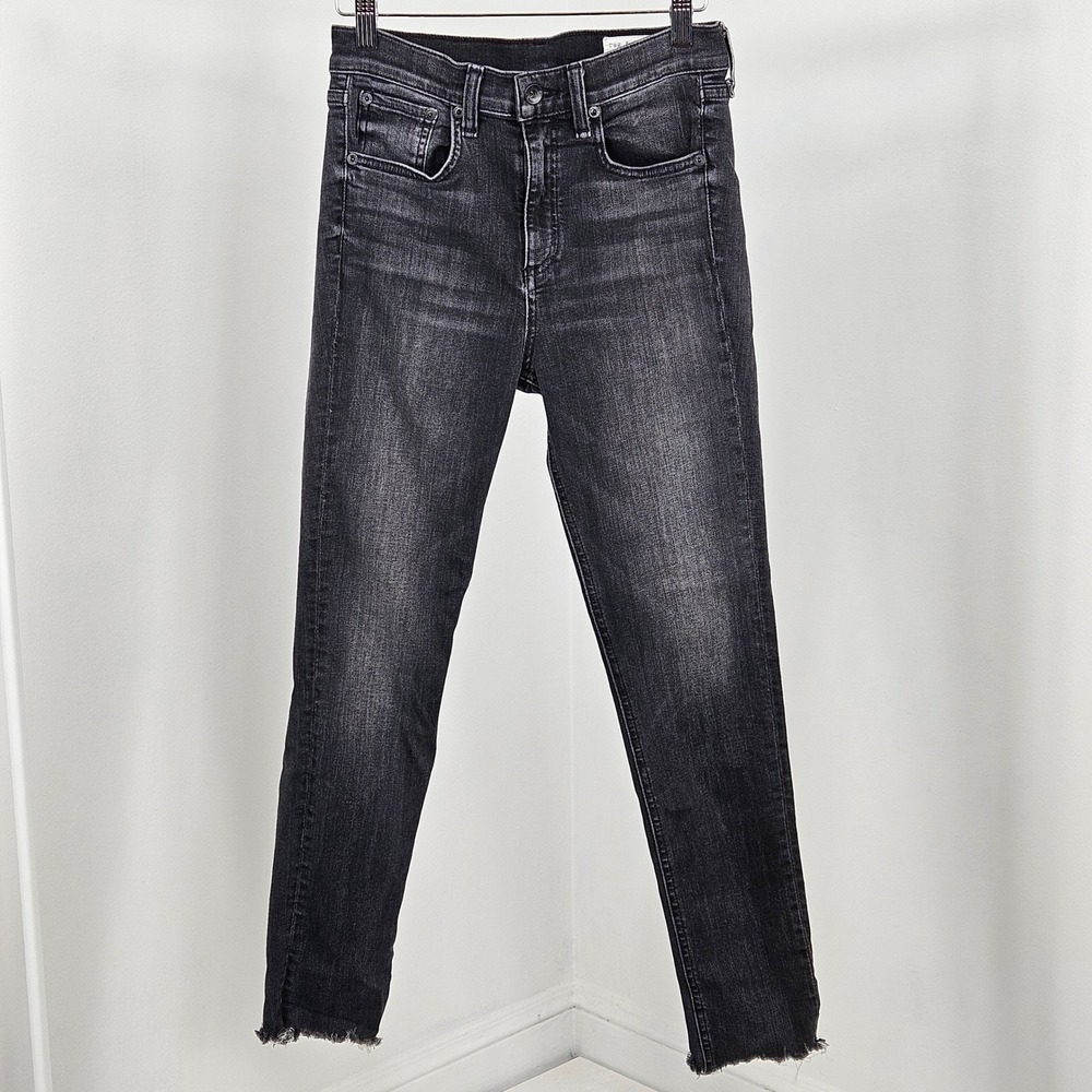 Rag & Bone High Rise Ankle Skinny Jeans in Brandi Womens 26 Black Frayed Hem
